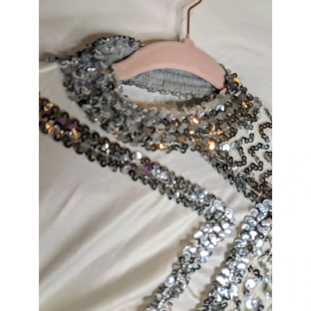 Sequined White Leotard Child Medium Large OOC Asymmetrical One Sleeve Dancewear
